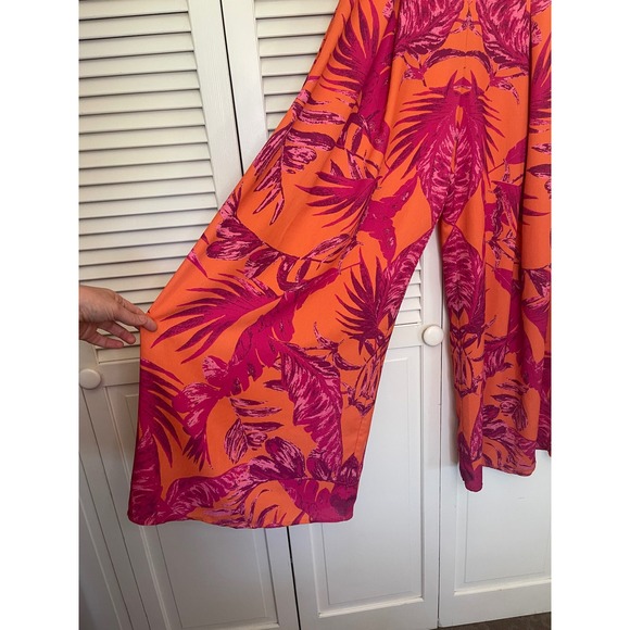 Flying Tomato Pants - Flying Tomato Tropical High Waist Wide Leg Pants Orange Pink Womens Size Small